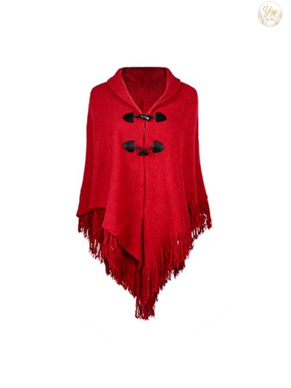 Soft Acrylic Knit Poncho Wrap with Trumpet Button